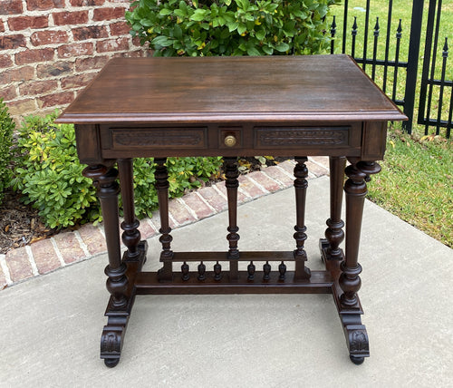 Antique French Table Side Table Hall Entry End Table Nightstand w Drawer Oak