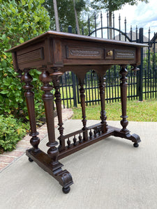 Antique French Table Side Table Hall Entry End Table Nightstand w Drawer Oak