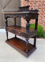 Load image into Gallery viewer, Antique English Server Sideboard Buffet 3-Tier Gothic Revival Oak 2 Drawers 1890