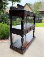 Load image into Gallery viewer, Antique English Server Sideboard Buffet 3-Tier Gothic Revival Oak 2 Drawers 1890