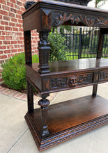 Load image into Gallery viewer, Antique English Server Sideboard Buffet 3-Tier Gothic Revival Oak 2 Drawers 1890