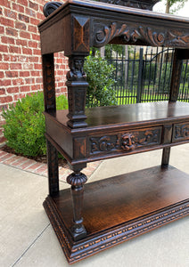 Antique English Server Sideboard Buffet 3-Tier Gothic Revival Oak 2 Drawers 1890