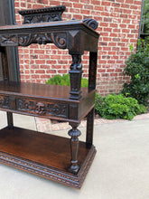 Load image into Gallery viewer, Antique English Server Sideboard Buffet 3-Tier Gothic Revival Oak 2 Drawers 1890