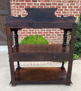 Antique English Server Sideboard Buffet 3-Tier Gothic Revival Oak 2 Drawers 1890