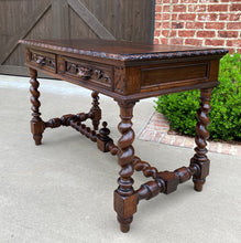 Load image into Gallery viewer, Antique French Desk Table Renaissance Revival Barley Twist Lions Carved Oak 19C