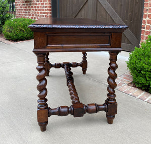 Antique French Desk Table Renaissance Revival Barley Twist Lions Carved Oak 19C