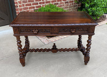 Load image into Gallery viewer, Antique French Desk Table Renaissance Revival Barley Twist Lions Carved Oak 19C