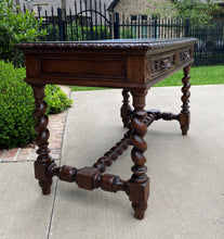 Load image into Gallery viewer, Antique French Desk Table Renaissance Revival Barley Twist Lions Carved Oak 19C