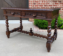 Load image into Gallery viewer, Antique French Desk Table Renaissance Revival Barley Twist Lions Carved Oak 19C