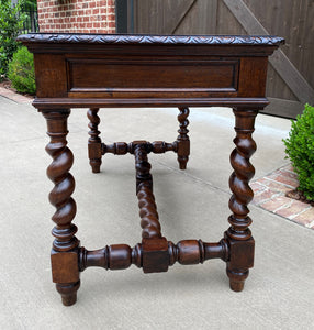 Antique French Desk Table Renaissance Revival Barley Twist Lions Carved Oak 19C