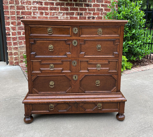 Antique English Chest on Chest of Drawers Jacobean Tudor Carved Oak 19th C