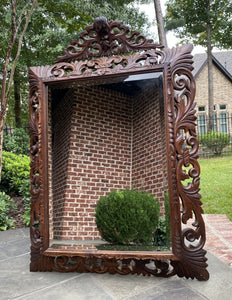 Antique French Mirror Carved Oak Beveled Acanthus Cartouche Framed Rectangular