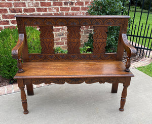 Antique English Petite Bench Settee Hall Entry Bench Banquette Oak 19thC