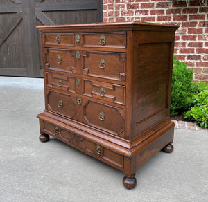 Antique English Chest on Chest of Drawers Jacobean Tudor Carved Oak 19th C