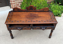 Load image into Gallery viewer, Antique English Window Seat Bed Bench Gothic Revival Carved Oak 2 Drawers c.1900