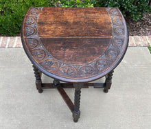 Load image into Gallery viewer, Antique English Table Drop Leaf Gateleg Barley Twist Oval Carved Top Oak 1920s