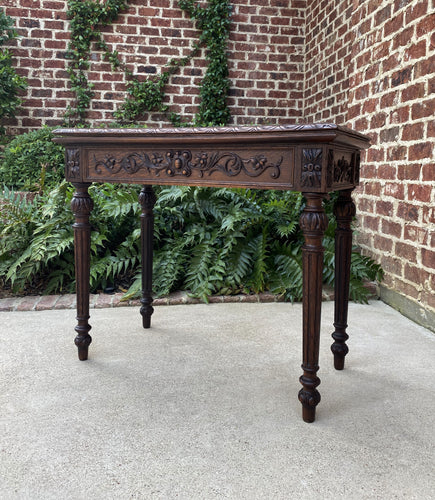 Antique French Carved Tiger Oak Game Hall Table Renaissance Flip Top Card Table