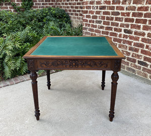 Antique French Carved Tiger Oak Game Hall Table Renaissance Flip Top Card Table
