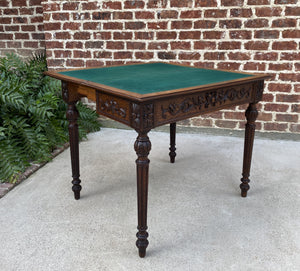 Antique French Carved Tiger Oak Game Hall Table Renaissance Flip Top Card Table