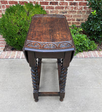 Load image into Gallery viewer, Antique English Table Drop Leaf Gateleg Barley Twist Oval Carved Top Oak 1920s