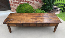 Load image into Gallery viewer, Antique French Country Coffee Table Oak Plank Top Rustic Farmhouse Drawers 18thC