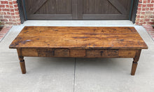 Load image into Gallery viewer, Antique French Country Coffee Table Oak Plank Top Rustic Farmhouse Drawers 18thC