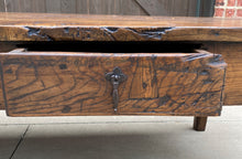 Load image into Gallery viewer, Antique French Country Coffee Table Oak Plank Top Rustic Farmhouse Drawers 18thC