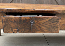 Load image into Gallery viewer, Antique French Country Coffee Table Oak Plank Top Rustic Farmhouse Drawers 18thC