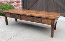 Load image into Gallery viewer, Antique French Country Coffee Table Oak Plank Top Rustic Farmhouse Drawers 18thC