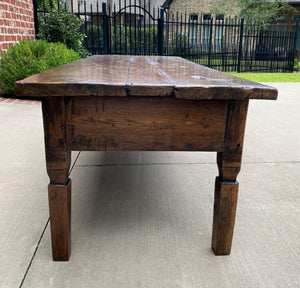 Antique French Country Coffee Table Oak Plank Top Rustic Farmhouse Drawers 18thC