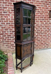 Antique English Bookcase Display China Cabinet Vitrine Jacobean Tudor Oak c.1900