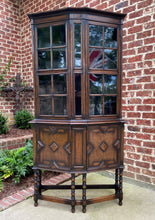 Load image into Gallery viewer, Antique English Bookcase Display China Cabinet Vitrine Jacobean Tudor Oak c.1900