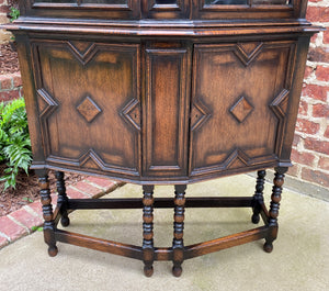 Antique English Bookcase Display China Cabinet Vitrine Jacobean Tudor Oak c.1900