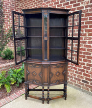 Load image into Gallery viewer, Antique English Bookcase Display China Cabinet Vitrine Jacobean Tudor Oak c.1900