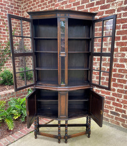 Antique English Bookcase Display China Cabinet Vitrine Jacobean Tudor Oak c.1900