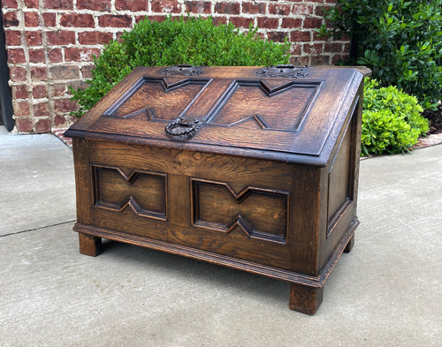 Antique English Box Chest Trunk Blanket Fire Box Chest Jacobean Tudor Oak