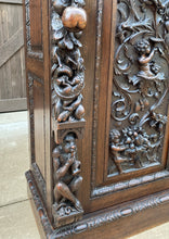 Load image into Gallery viewer, Antique English Cabinet Chest Wardrobe Gothic Revival Oak Monkeys RARE c.1880s