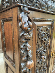 Antique English Cabinet Chest Wardrobe Gothic Revival Oak Monkeys RARE c.1880s