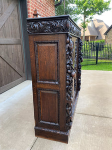 Antique English Cabinet Chest Wardrobe Gothic Revival Oak Monkeys RARE c.1880s