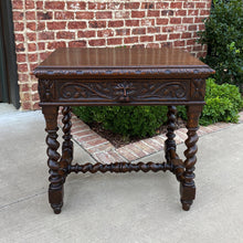 Load image into Gallery viewer, Antique French Desk Nightstand Entry Hall Writing Table w Drawer Oak BARLEY TWIST