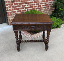 Load image into Gallery viewer, Antique French Desk Nightstand Entry Hall Writing Table w Drawer Oak BARLEY TWIST