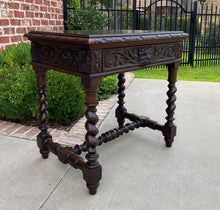 Load image into Gallery viewer, Antique French Desk Nightstand Entry Hall Writing Table w Drawer Oak BARLEY TWIST
