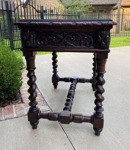 Antique French Desk Nightstand Entry Hall Writing Table w Drawer Oak BARLEY TWIST