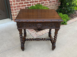 Antique French Desk Nightstand Entry Hall Writing Table w Drawer Oak BARLEY TWIST