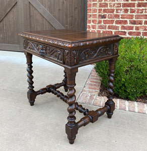 Antique French Desk Nightstand Entry Hall Writing Table w Drawer Oak BARLEY TWIST