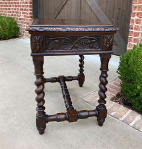 Antique French Desk Nightstand Entry Hall Writing Table w Drawer Oak BARLEY TWIST