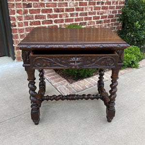 Antique French Desk Nightstand Entry Hall Writing Table w Drawer Oak BARLEY TWIST