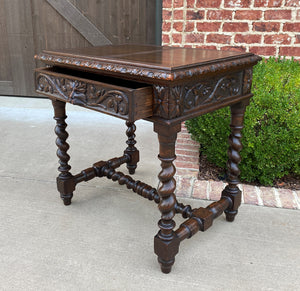 Antique French Desk Nightstand Entry Hall Writing Table w Drawer Oak BARLEY TWIST