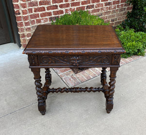 Antique French Desk Nightstand Entry Hall Writing Table w Drawer Oak BARLEY TWIST