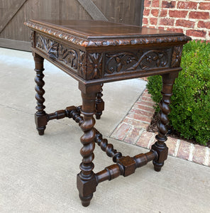 Antique French Desk Nightstand Entry Hall Writing Table w Drawer Oak BARLEY TWIST